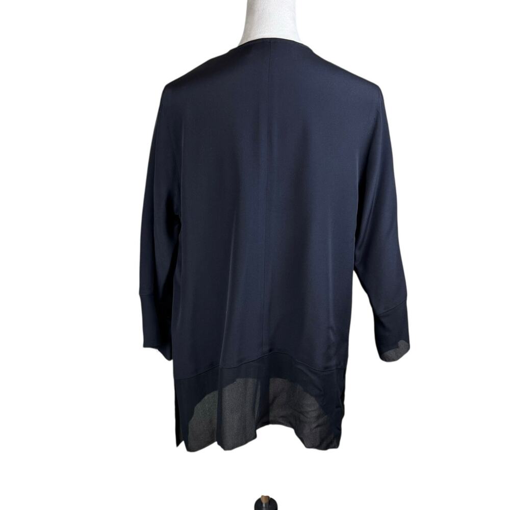 Caroline Rose NWT Solid Black 100% Silk V-neck 3/4 Sleeve Simple Tunic Blouse - Picture 3 of 12